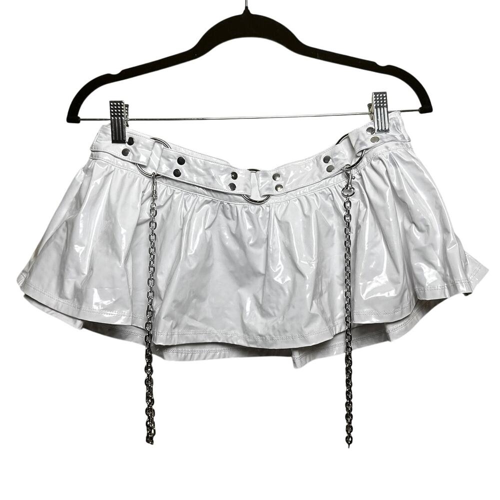 Widow White Vegan Patent Leather Micro Mini Skirt Small New with Imperfections